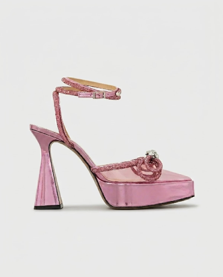 Różowe szpilki na platformie Double Bow