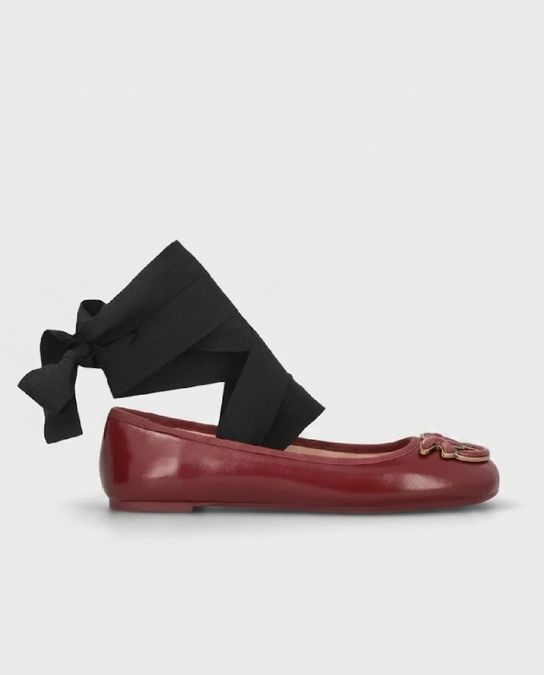 Bordowe baleriny ze skóry nappa