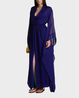 Długa jedwabna sukienka z szerokimi rękawami - Image #0