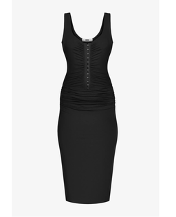 Czarna midi sukienka z haftkami - Image #1