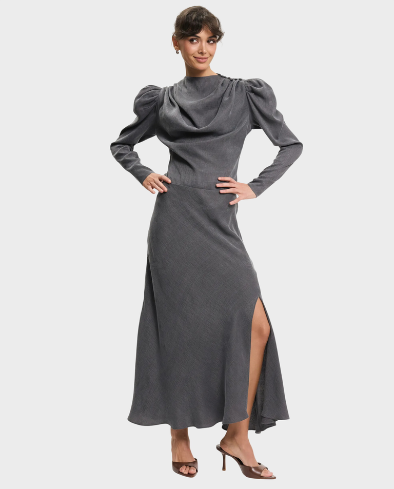 Szara spódnica z rozcięciem