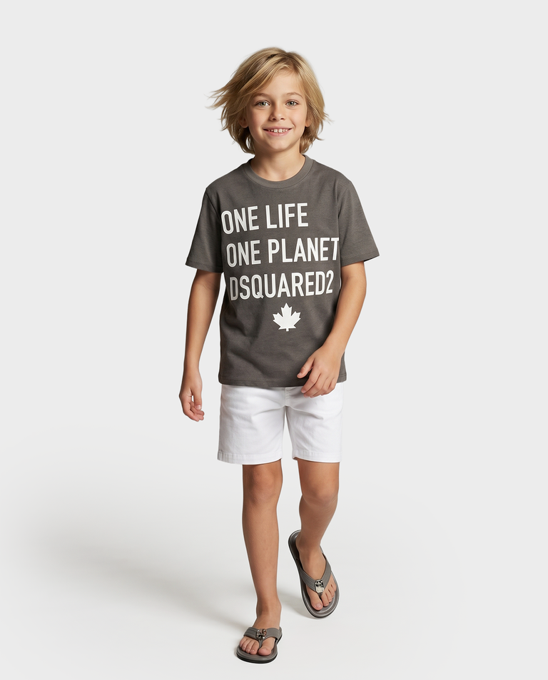 Szara bawełniana koszulka z nadrukiem - Image #2