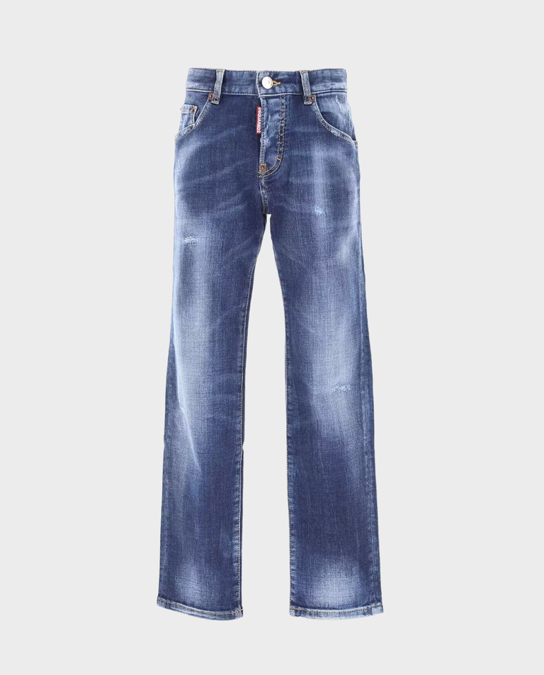 Niebieskie jeansy z przetarciami