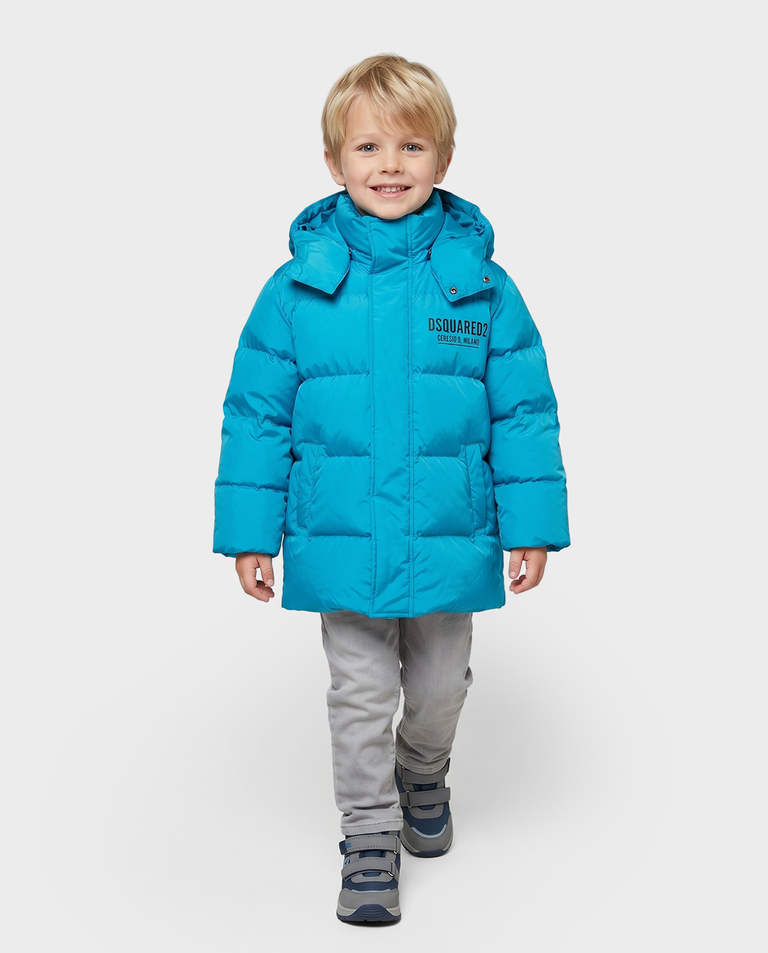 Pikowana niebieska kurtka z kapturem - Image #2