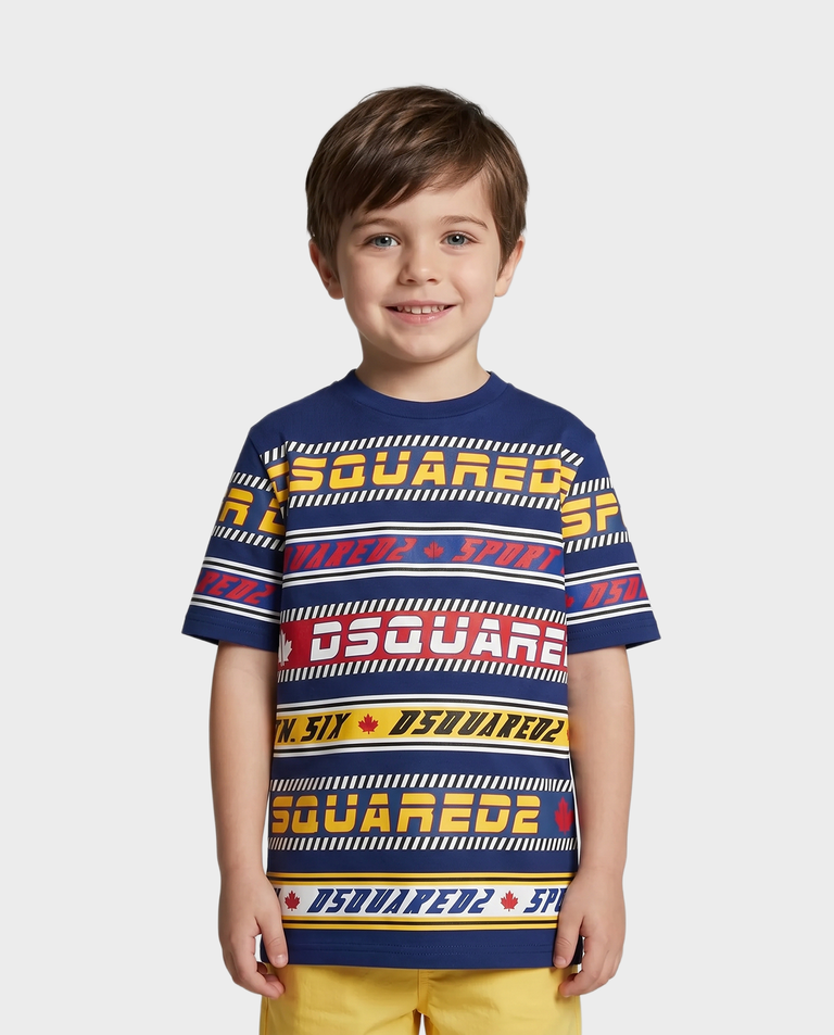 Granatowa koszulka z kolorowymi nadrukami