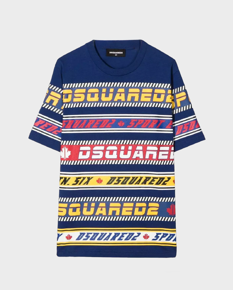 Granatowa koszulka z kolorowymi nadrukami