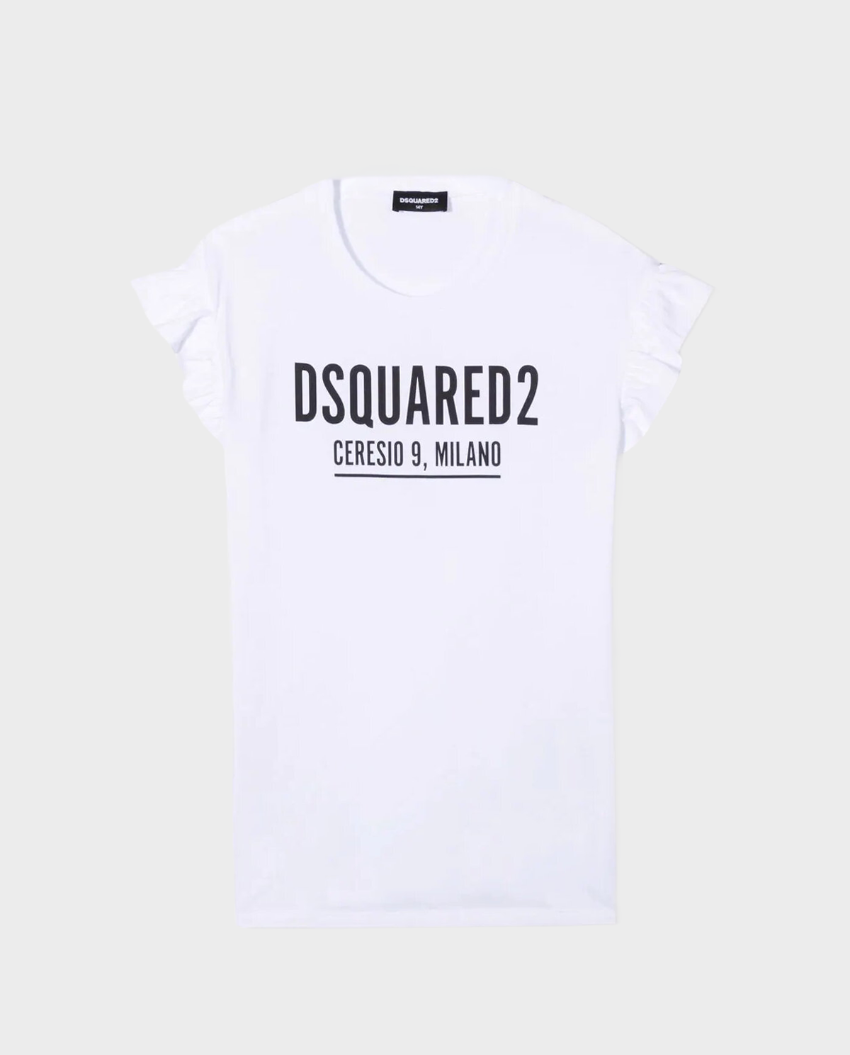 Biały t-shirt z falbankami na rękawach 4-16 lat - Image #1