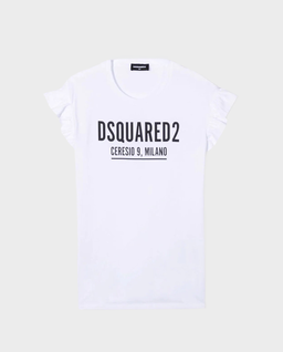 Biały t-shirt z falbankami na rękawach 4-16 lat - Image #1