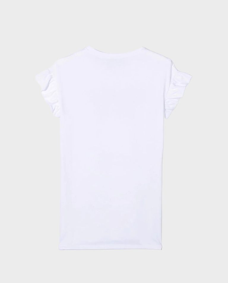 Biały t-shirt z falbankami na rękawach 4-16 lat - Image #3