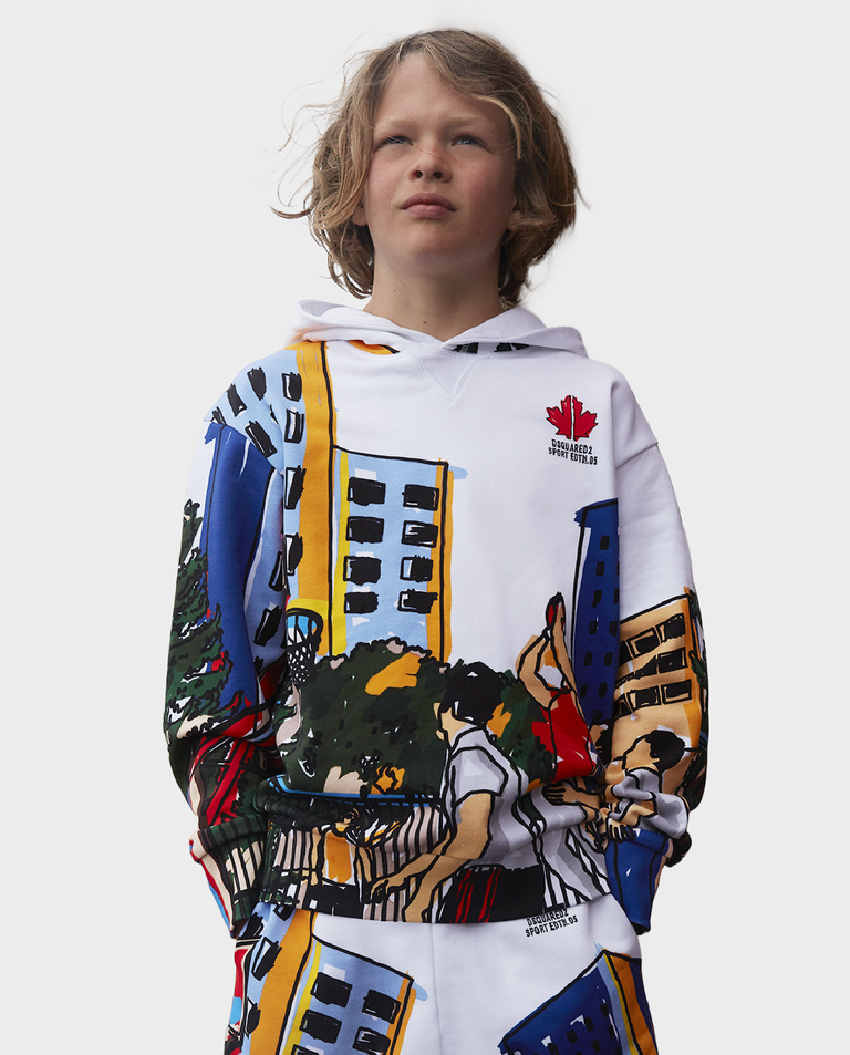 Bluza z kapturem z kolorowymi nadrukami