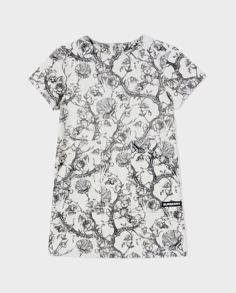 Biała sukienka w czarny print