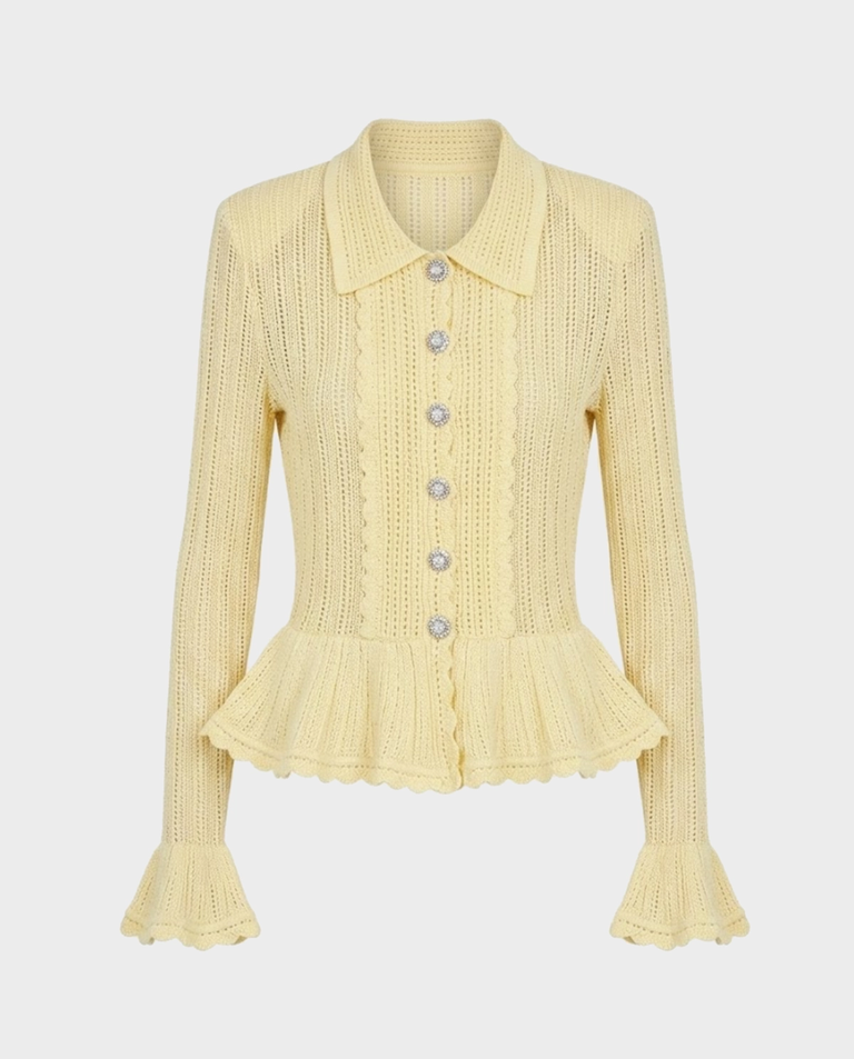 Żółty kardigan z baskinką