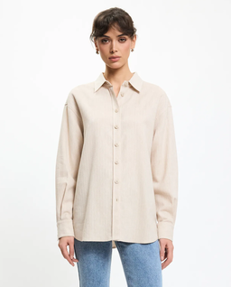 Beżowa koszula z lnu i bawełny - Image #0