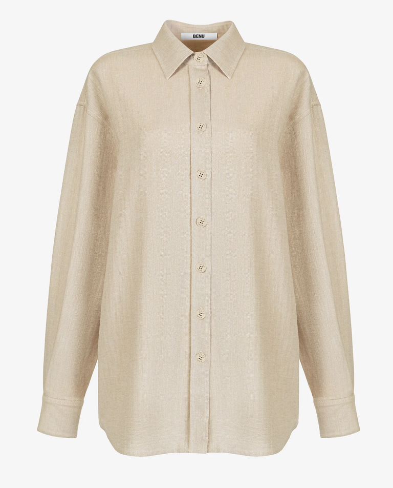 Beżowa koszula z lnu i bawełny - Image #2