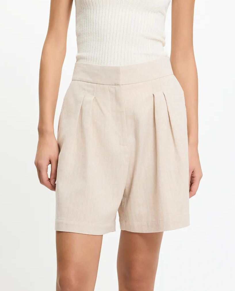 Beżowe szorty z lnu i bawełny - Image #0