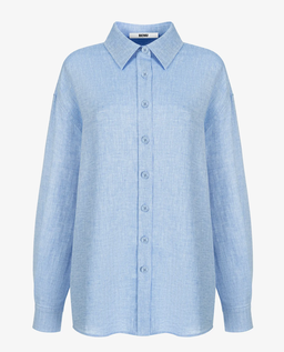 Niebieska koszula z lnu i bawełny - Image #3