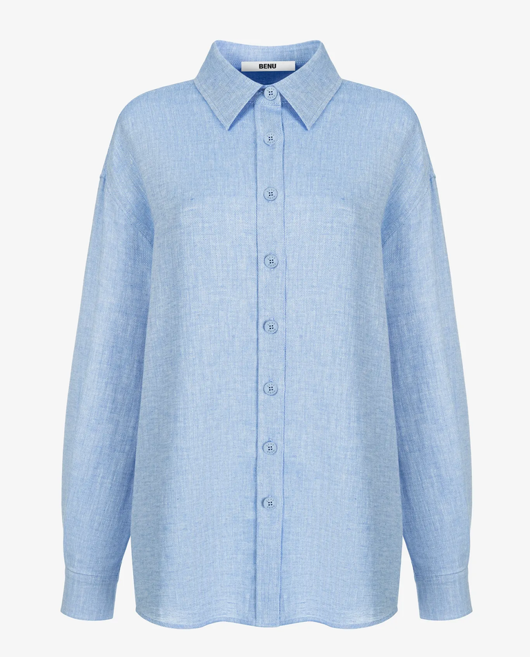 Niebieska koszula z lnu i bawełny - Image #3