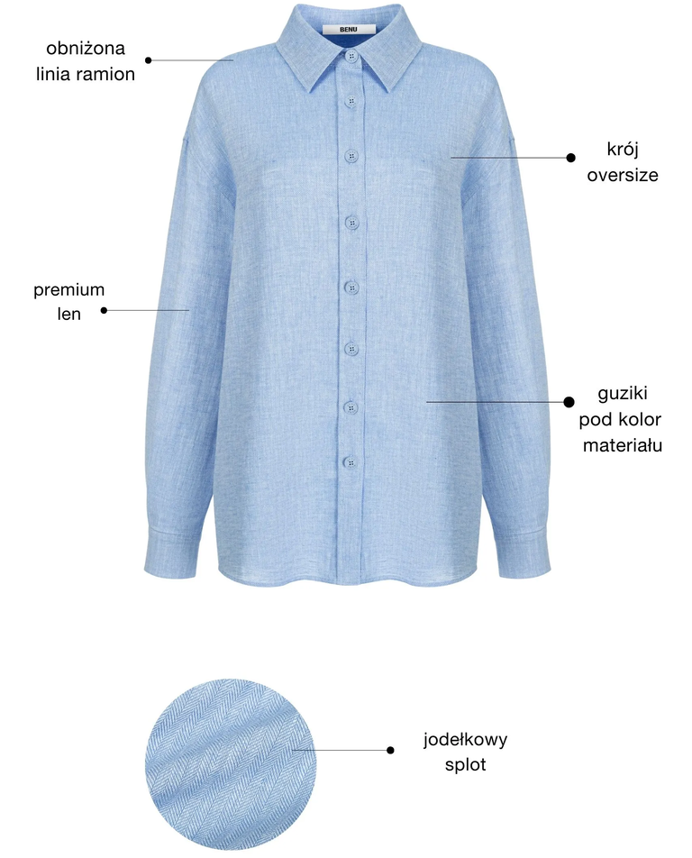 Niebieska koszula z lnu i bawełny - Image #4