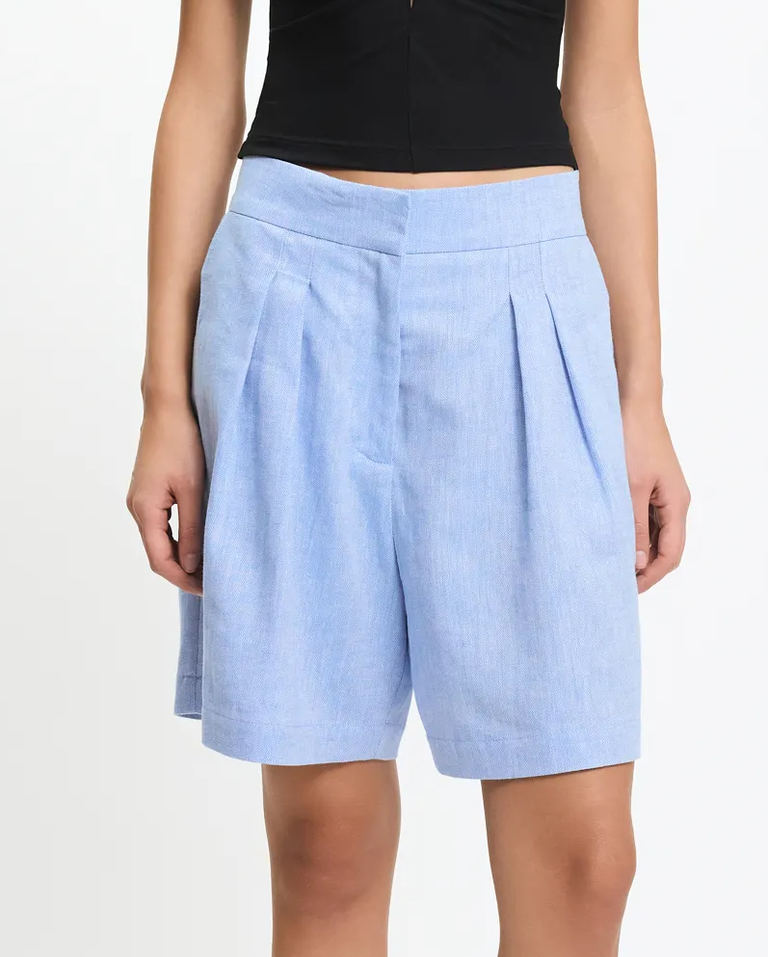Niebieskie szorty z lnu i bawełny