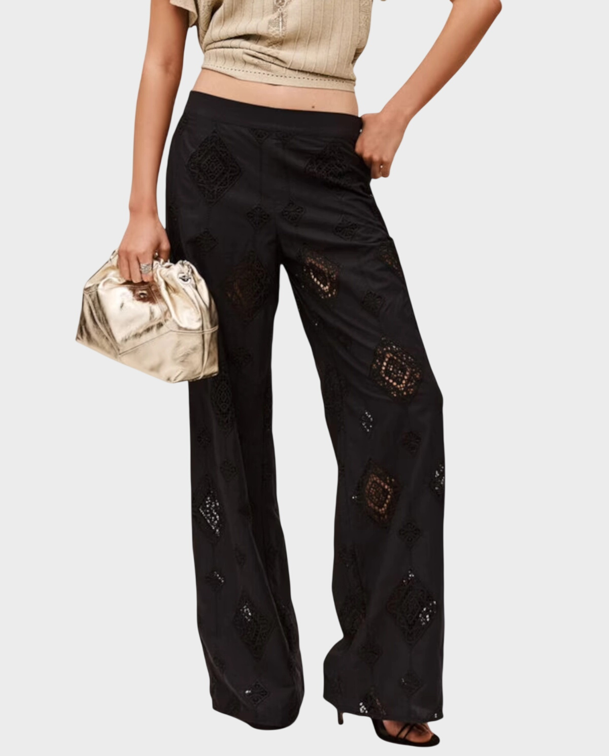 Czarne ażurowe spodnie Mike - Image #0