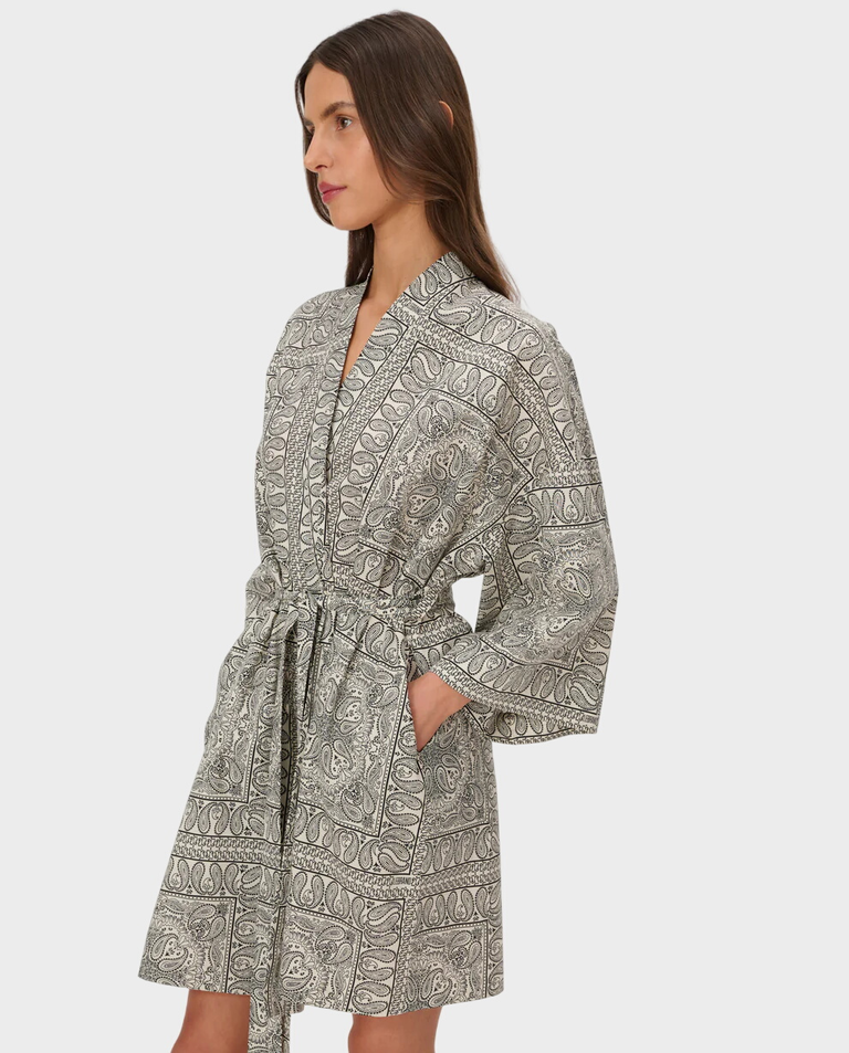 Kimono ecru z nadrukiem bandany Liu