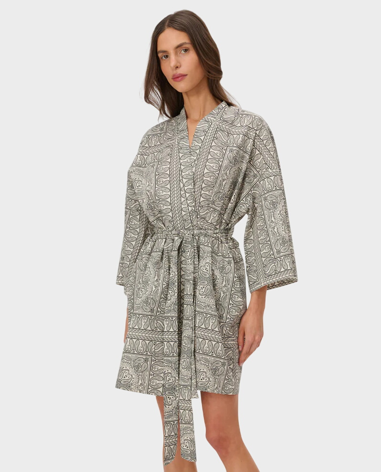 Kimono ecru z nadrukiem bandany Liu