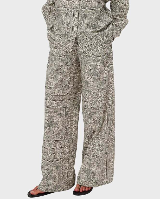 Spodnie ecru z nadrukiem bandany Flore - Image #0