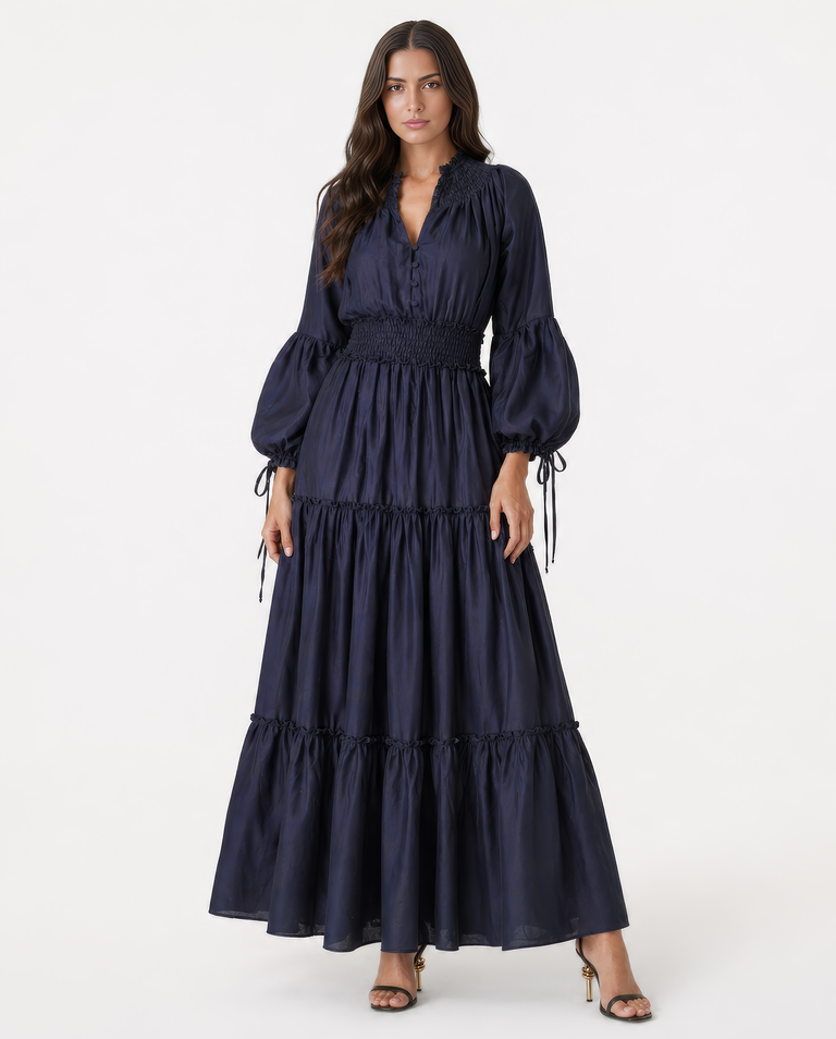 Ciemnogranatowa sukienka z falbanami Firenze