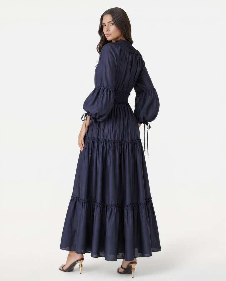 Ciemnogranatowa sukienka z falbanami Firenze - Image #2