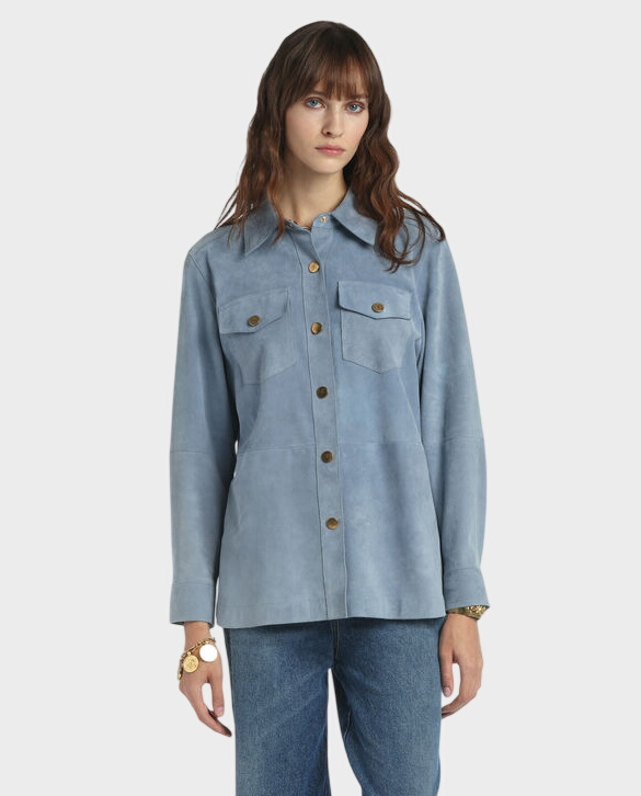 Niebieska skórzana koszula Varenne - Image #0