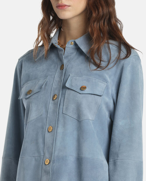 Niebieska skórzana koszula Varenne - Image #4