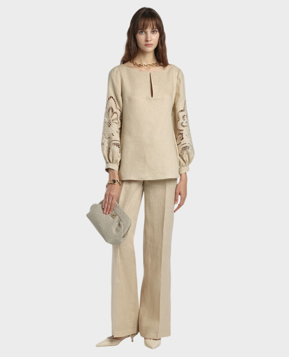 Lniana beżowa bluzka Bardi