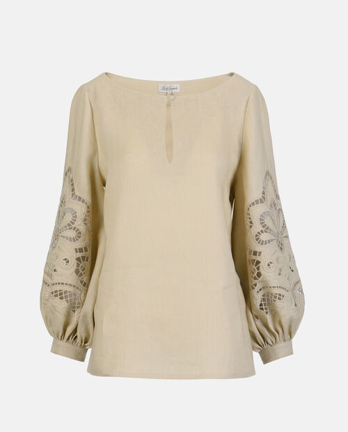 Lniana beżowa bluzka Bardi - Image #5