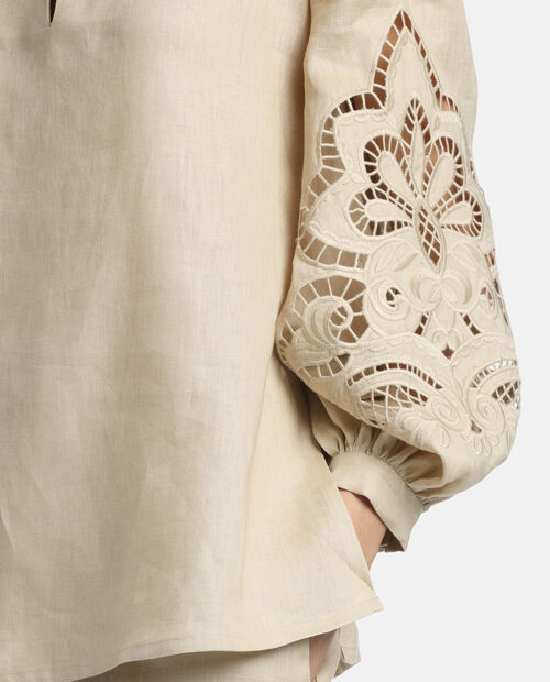 Lniana beżowa bluzka Bardi - Image #3