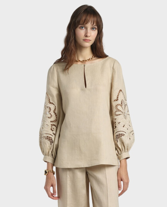 Lniana beżowa bluzka Bardi - Image #0