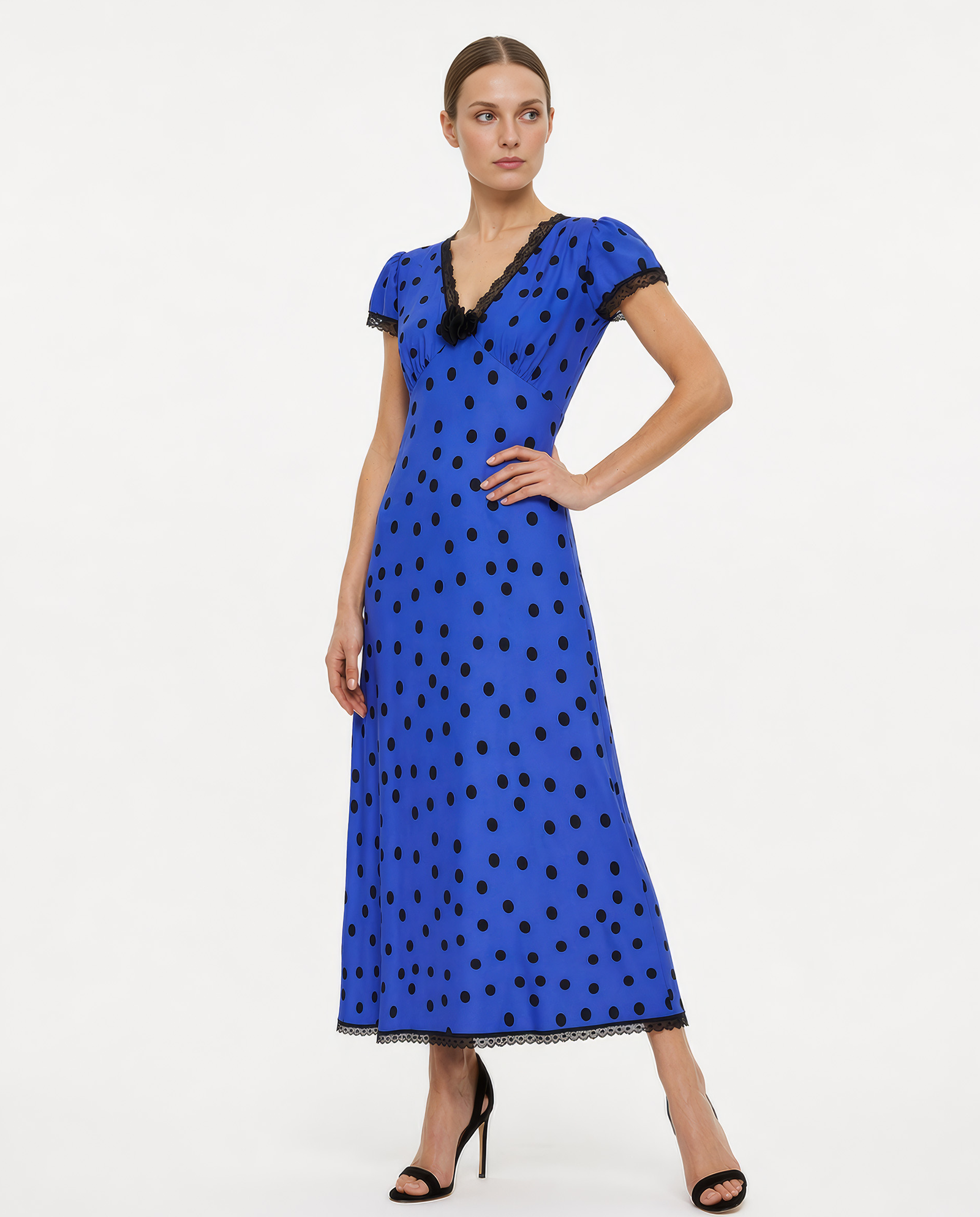 Niebieska sukienka w groszki Polka - Image #1