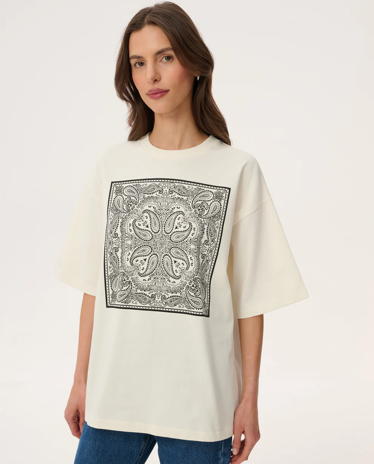 Kremowy t-shirt z nadrukiem Weston