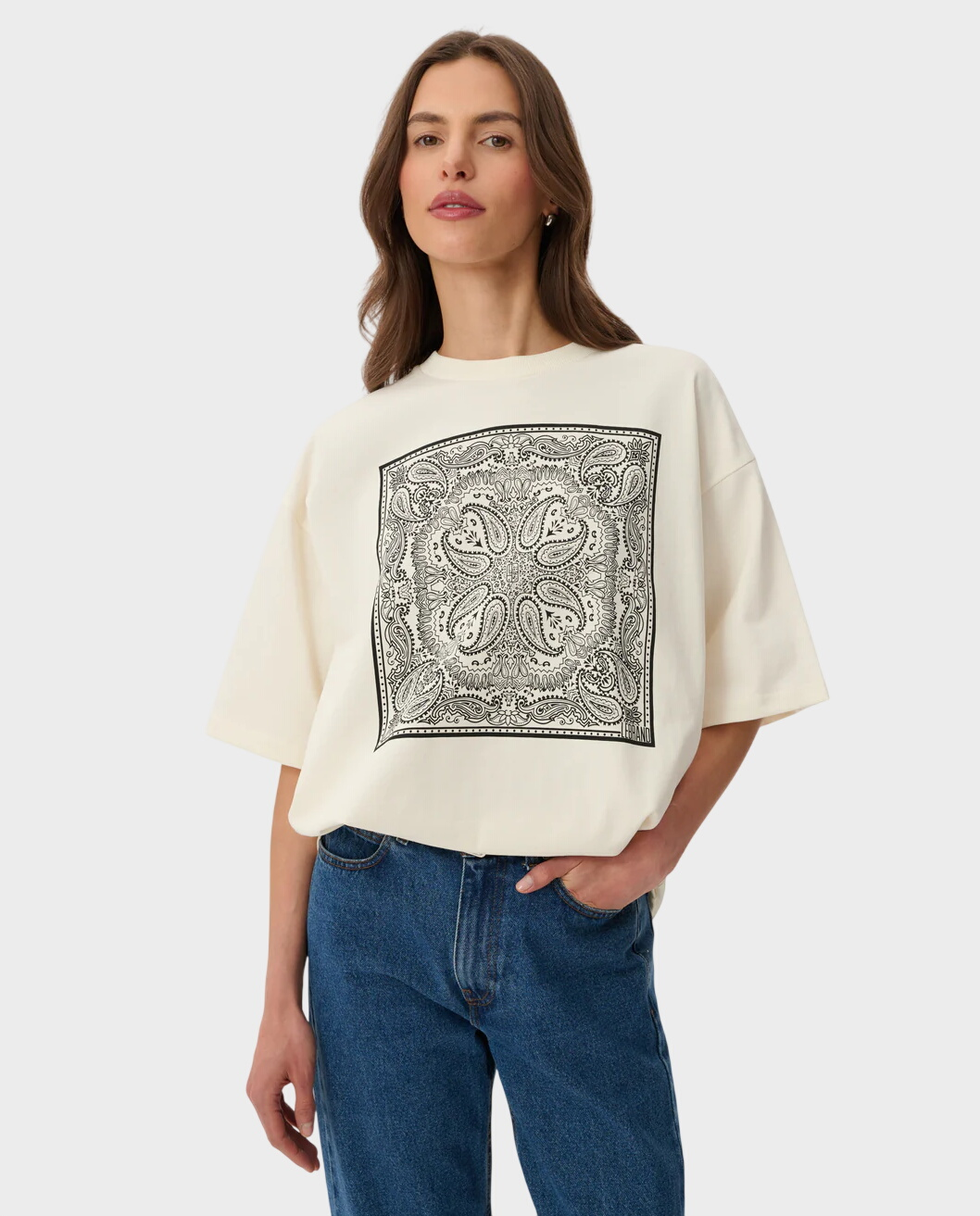 Kremowy t-shirt z nadrukiem Weston - Image #0