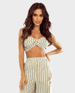Beżowy top bandeau w paski Khai - Image #0