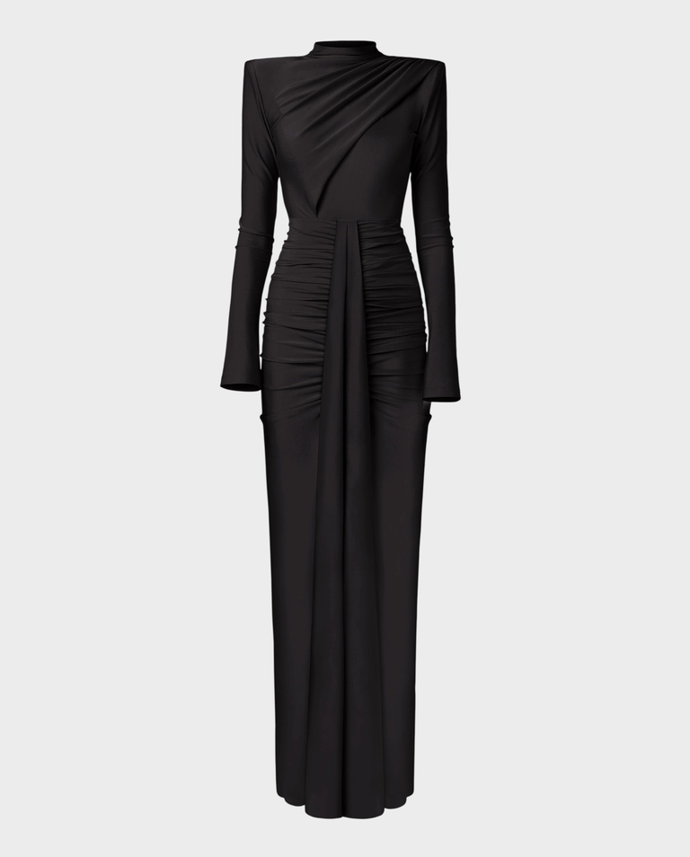 Czarna maxi sukienka z drapowaniem Alise - Image #5