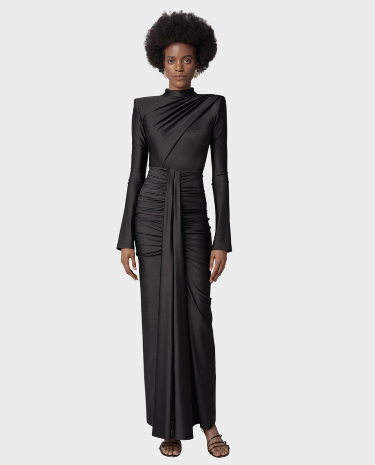 Czarna maxi sukienka z drapowaniem Alise - Image #2