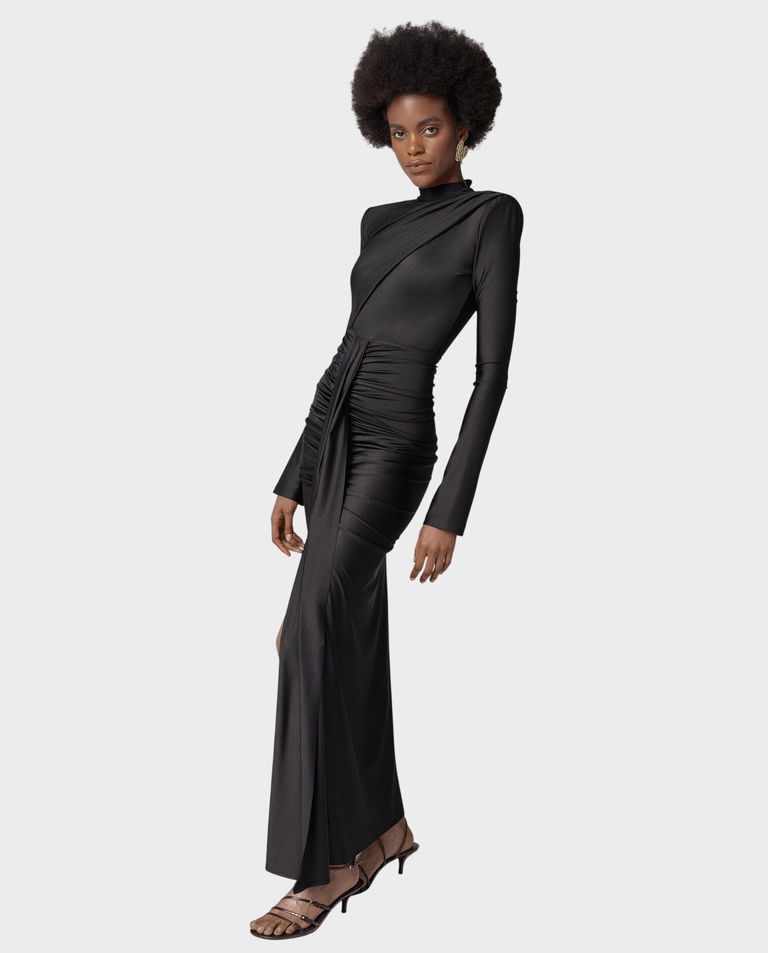 Czarna maxi sukienka z drapowaniem Alise - Image #3