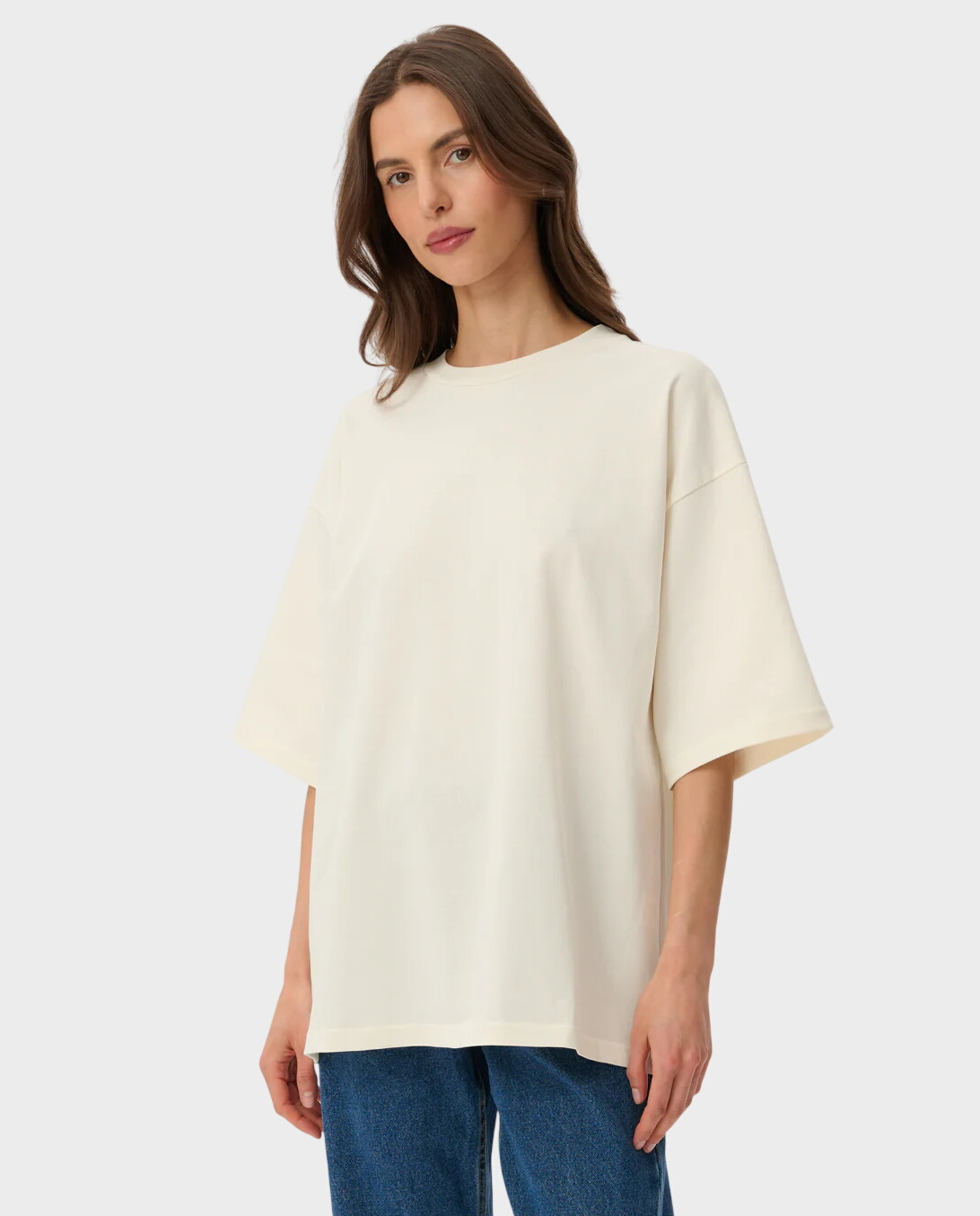 Kremowy t-shirt oversize z bawełny Weston - Image #0
