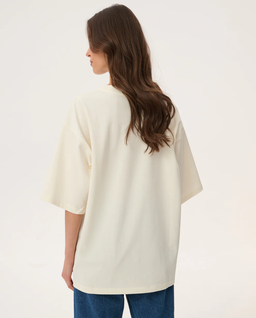 Kremowy t-shirt oversize z bawełny Weston - Image #3