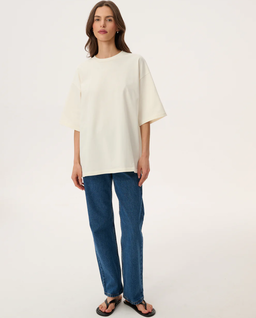 Kremowy t-shirt oversize z bawełny Weston - Image #1