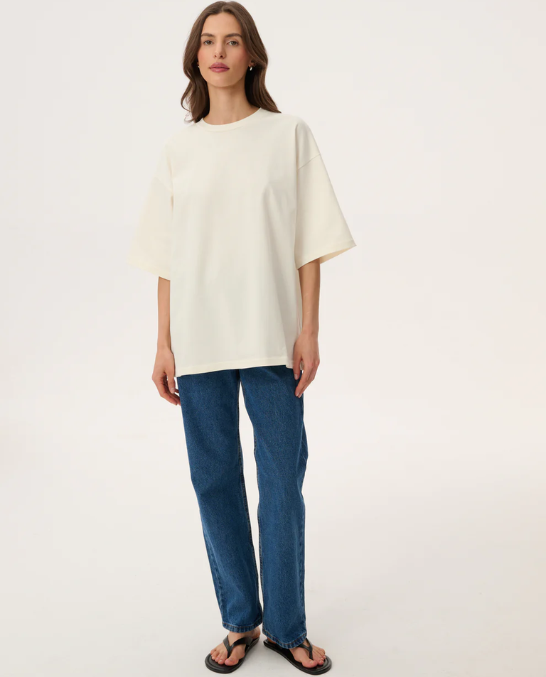 Kremowy t-shirt oversize z bawełny Weston