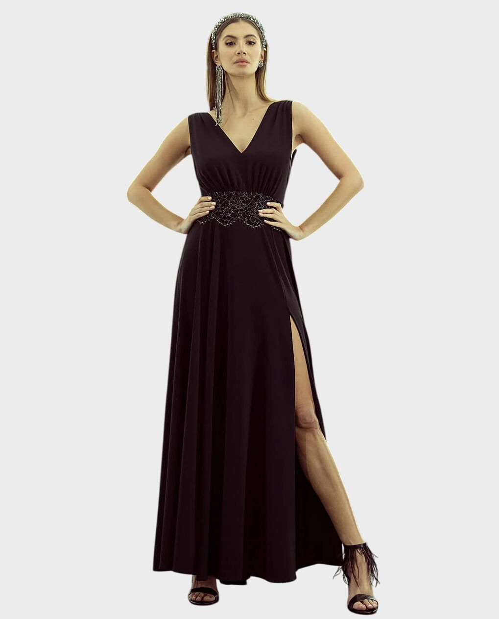 Czarna maxi sukienka z rozcięciami Eva - Image #0