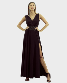 Czarna maxi sukienka z rozcięciami Eva - Image #0