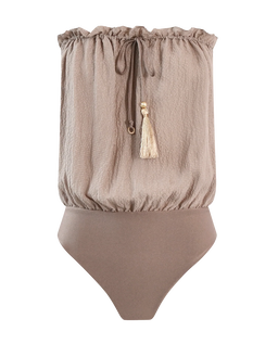 Beżowy strój kąpielowy z jedwabną górą - Image #4