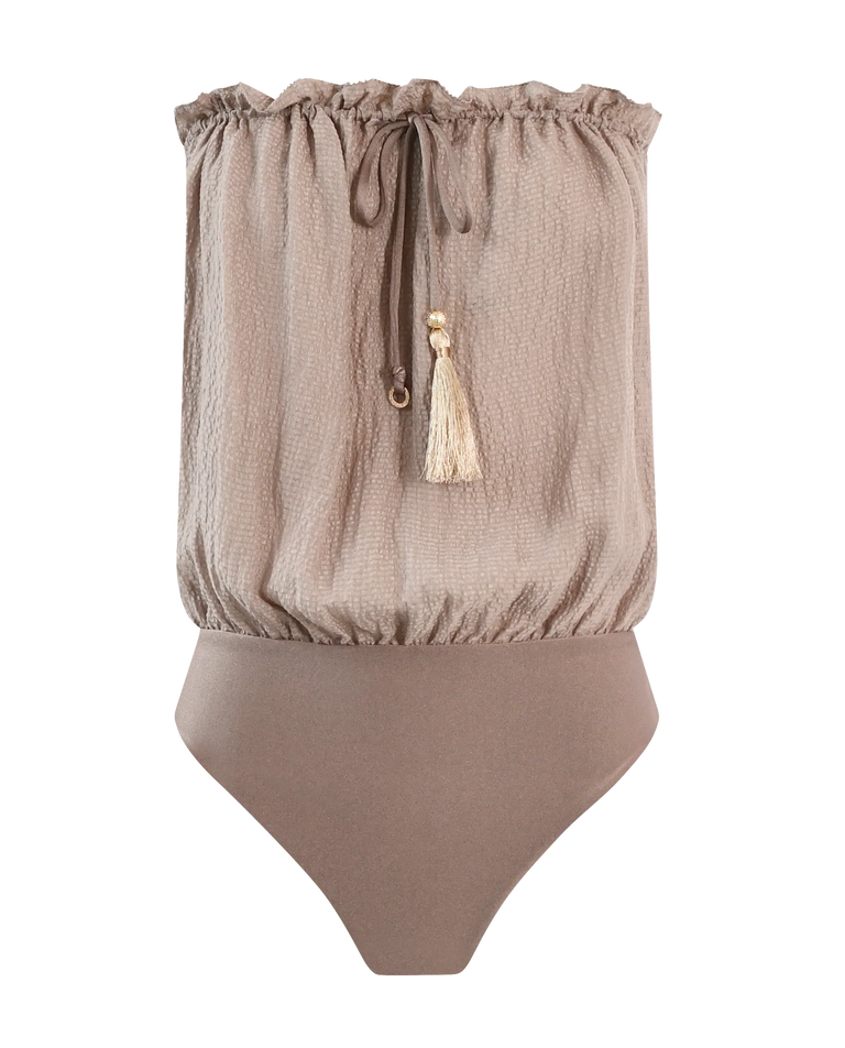 Beżowy strój kąpielowy z jedwabną górą - Image #4